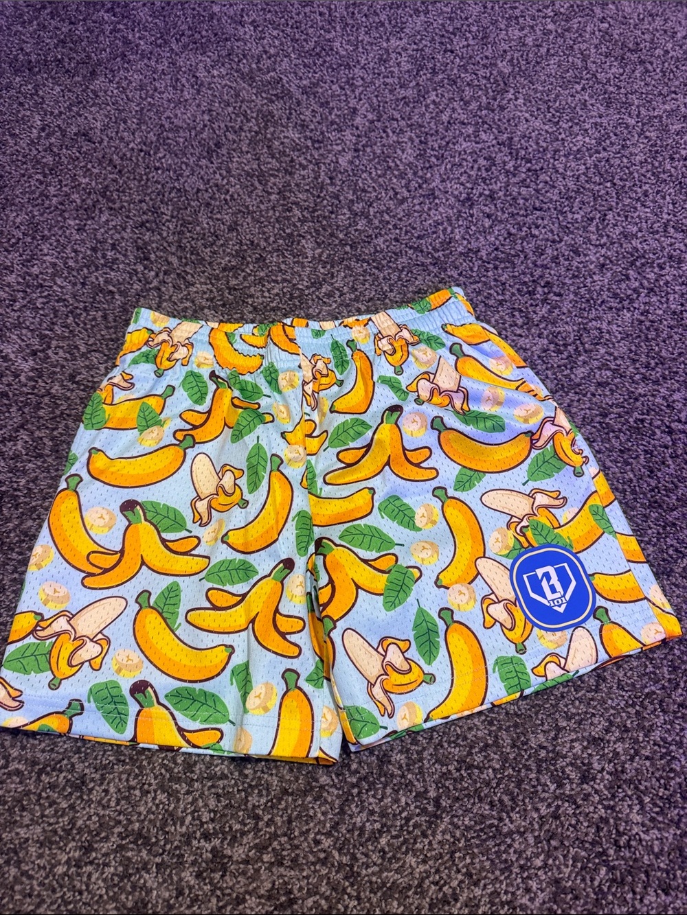 Kids Banana Print Swim Shorts in Light Blue & Yellow